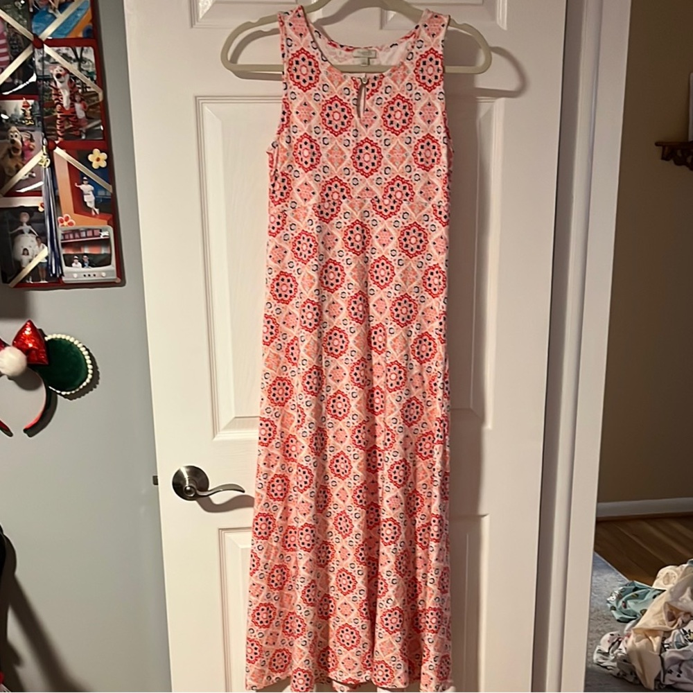 Talbots Pink and White Sleeveless Maxi Sundress